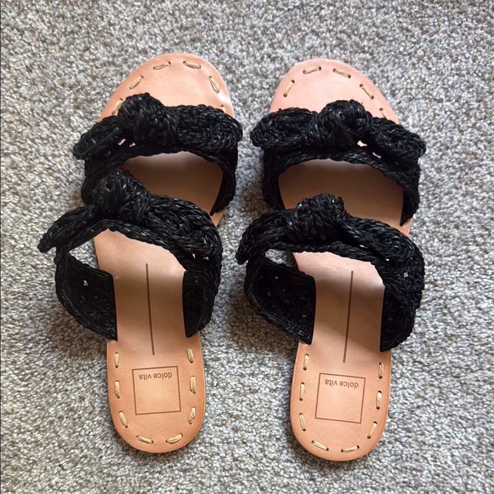 Dolce Vita Black Braided Double-Strap Slide Sandals